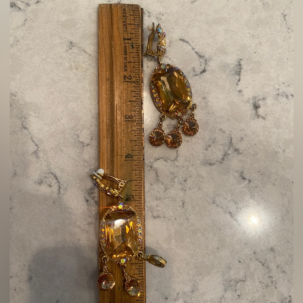 Gold Metallic Chandelier Clip On Earrings - Picture 6 of 11